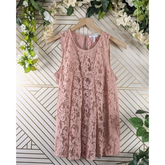 BCBGeneration Women's Pink Lace Sheer Tank Blouse Sleeveless Size Small - Picture 1 of 8